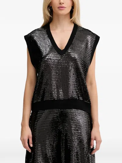 Armani Exchange Sequin V-neck Vest In Black