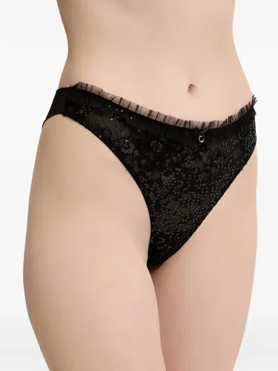 Armani Exchange Sequin-embellished Lace-trim Briefs In Black