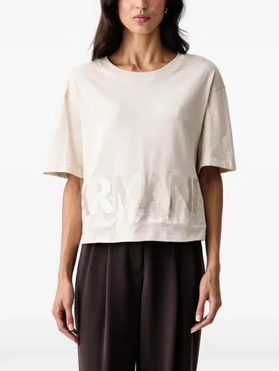 Armani Exchange Sequin-embellished Logo T-shirt In Neutral
