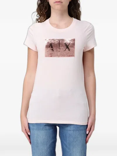 Armani Exchange Sequin-embellished Logo-patch T-shirt In Rosa