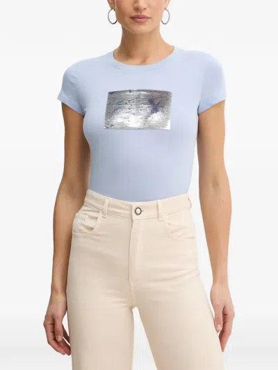 Armani Exchange Sequin-embellished T-shirt In Blue