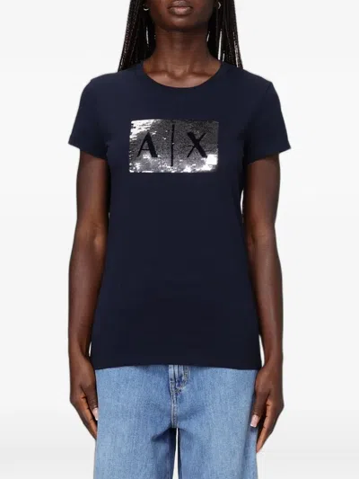 Armani Exchange Sequin-embellished T-shirt In Blue