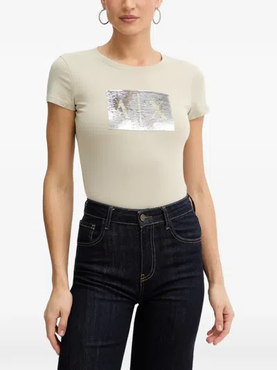 Armani Exchange Sequin-embellished T-shirt In Neutral
