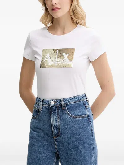 Armani Exchange Sequin-embellished T-shirt In White
