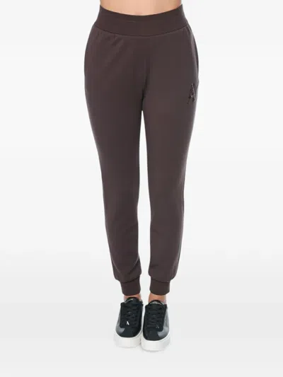 Armani Exchange Sequin-logo Track Pants In Brown