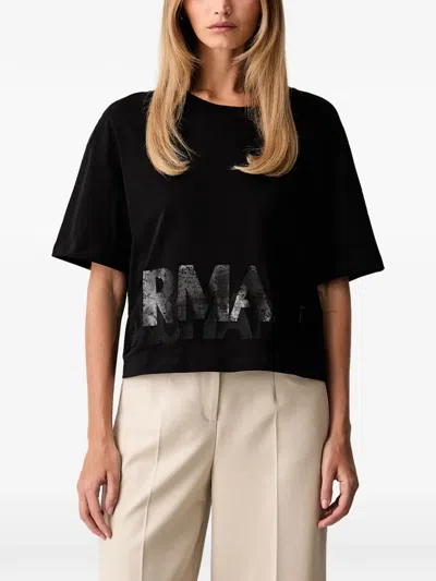 Armani Exchange Sequin-logo T-shirt In Black