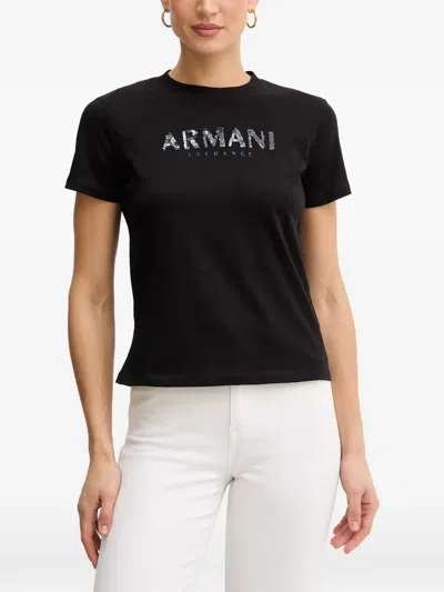 Armani Exchange Sequin-logo T-shirt In Black