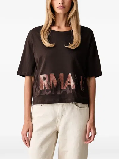 Armani Exchange Sequin-logo T-shirt In Brown