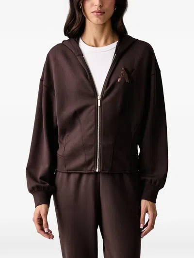 Armani Exchange Sequin-logo Zip-up Hoodie In Brown