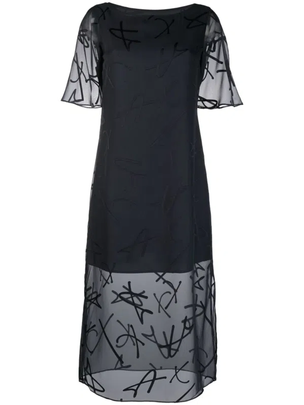 knee length dresses for ladies Xenia Design Midi Dress with Sheer Panel Back in Dark Blue