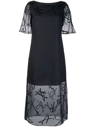 Armani Exchange Sheer-overlay Midi Dress In Blau