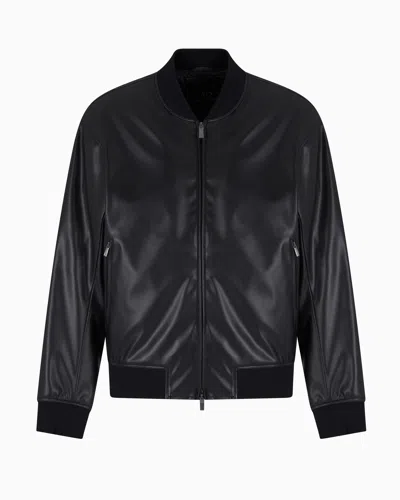Armani Exchange Shiny Faux Leather Jacket In Black
