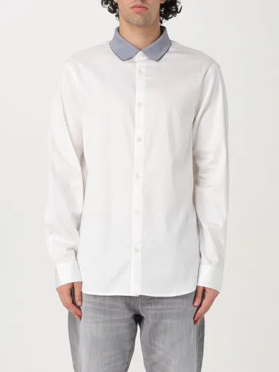 Armani Exchange Shirt With Contrast Stripe Collar In Beige