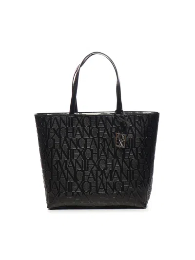 Armani Exchange Shopper Bag With All-over Logo In Black