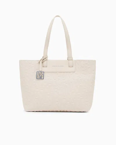 Armani Exchange Shopper Bag With Allover Logo In Sand