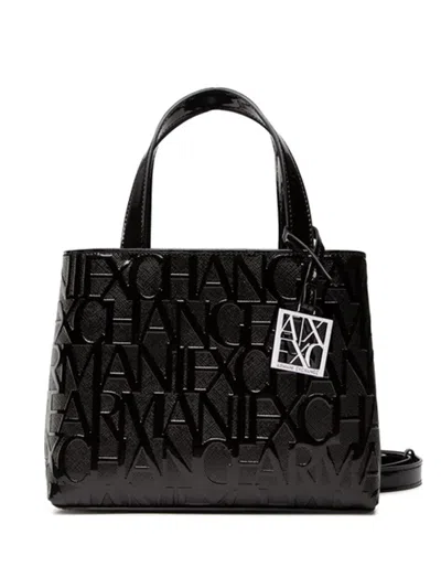 Armani Exchange Shopper Bag With Lettering Logo Print All-over In Nero