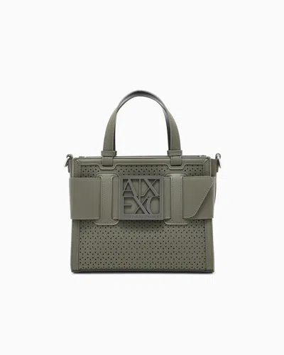 Armani Exchange Shopper In Monochrome Technical Fabric In Green