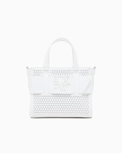 Armani Exchange Shopper In Monochrome Technical Fabric In White