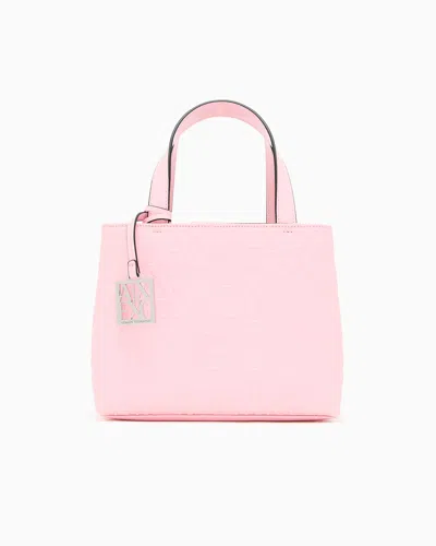 Armani Exchange Shopper With Logo Lettering Embossed All-over In Pink