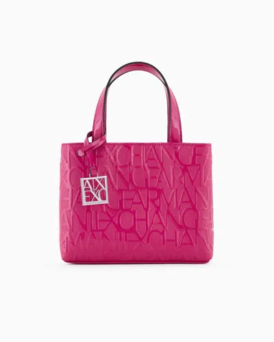 Armani Exchange Shopper With Logo Lettering Embossed All-over In Fuchsia