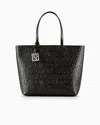 Armani Exchange Shopper With Zip And All-over Embossed Logo Lettering In Black