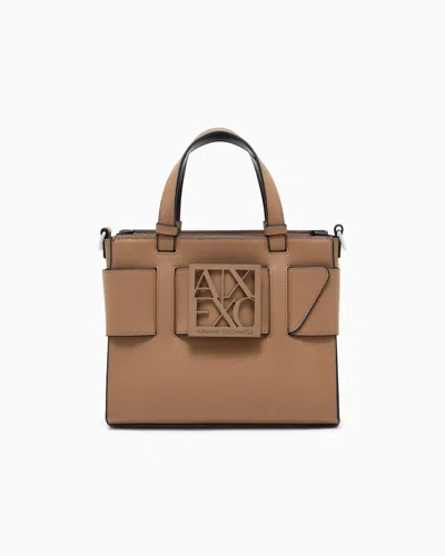 Armani Exchange Shopping Bag With Monogram In Brown