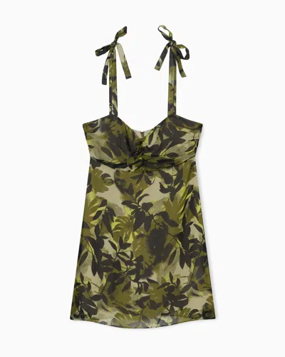 Armani Exchange Short Ruffle And Crinkle Print Dress In Green