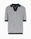 Armani Exchange Short-sleeved Knitted Polo In Melange Cotton In Blue