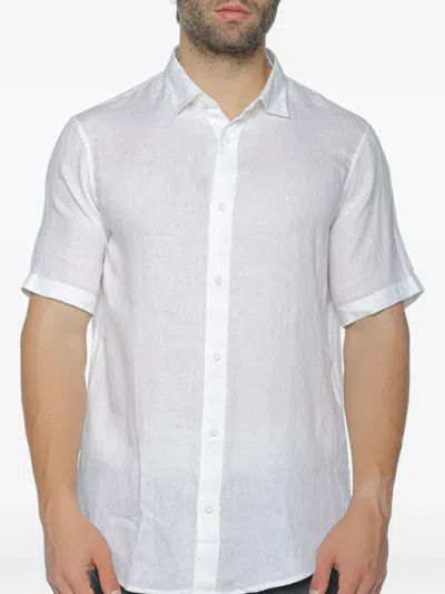 Armani Exchange Short-sleeve Linen Shirt In White