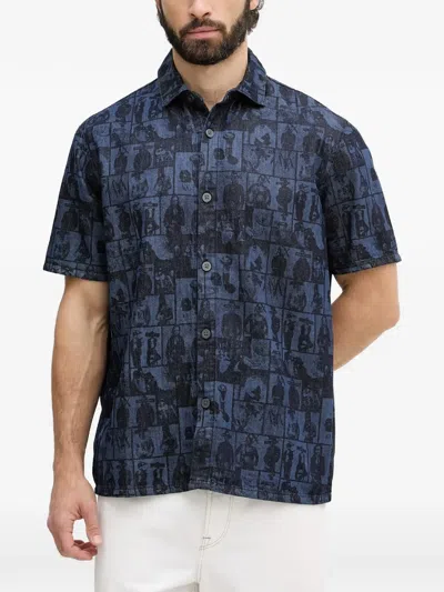 Armani Exchange Short-sleeved Denim Shirt In Blue
