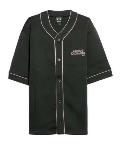 Armani Exchange Piping-detail Logo-embroidered Shirt In Black