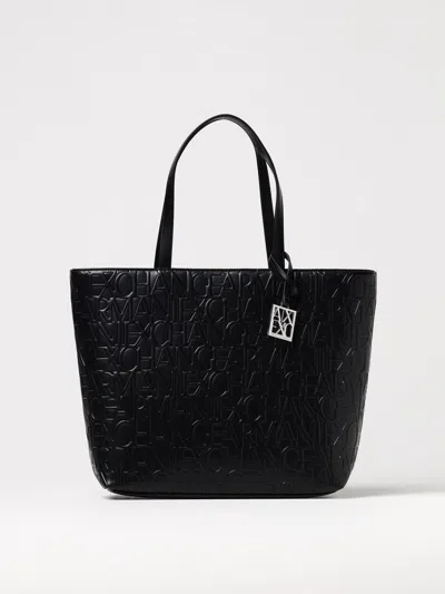 Armani Exchange Embossed-logo Pattern Tote Bag In Black