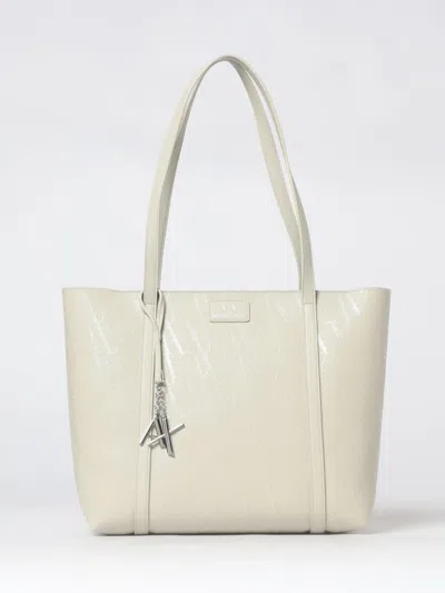 Armani Exchange Grained Synthetic Leather Bag With Embossed Logo In Neutral