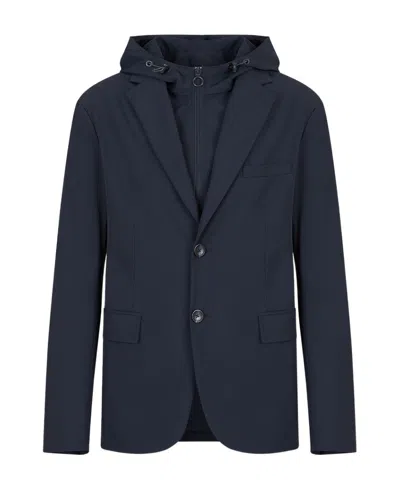 Armani Exchange Single-breasted Hooded Blazer In Black