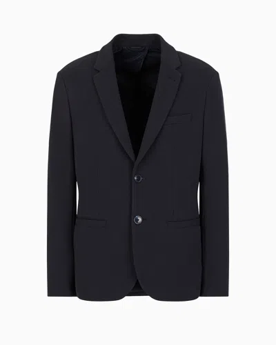 Armani Exchange Single-breasted Jacket In Textured Fabric In Blue