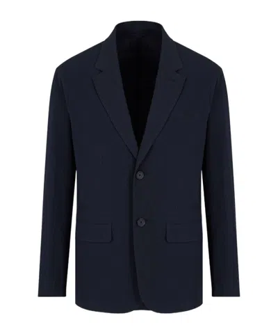 Armani Exchange Single-breasted Stretch Cotton Jacket In Navy Blue