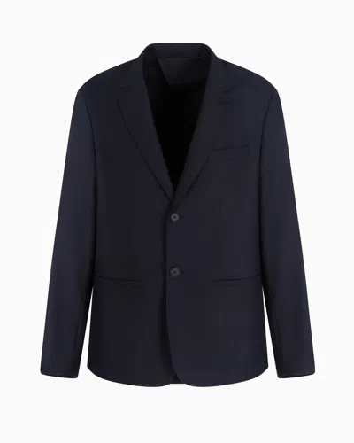 Armani Exchange Single-breasted Two-button Jacket In Flowing Fabric In Navy Blue