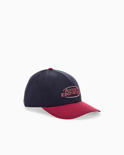 Armani Exchange Six-panel Cotton Twill Baseball Cap With An Embroidered Logo In Blue