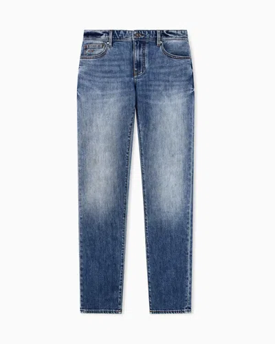 Armani Exchange Skinny-fit Five-pocket Pants In Washed Comfort Cotton Denim In Blue