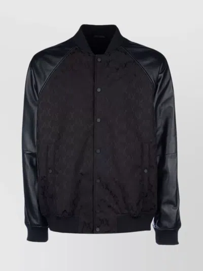 Armani Exchange Sleeve Leather Ribbed Cuffs Hem In Black
