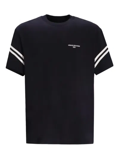 Armani Exchange Sleeve-stripe Cotton T-shirt In Black