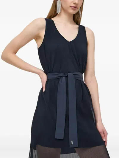Armani Exchange Sleeveless Belted Dress In Blue