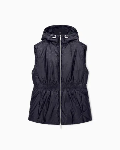 Armani Exchange Sleeveless Jacket In Recycled Nylon Jacquard In Black