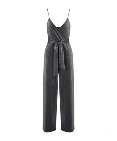 Armani Exchange Sleeveless Metallic Jumpsuit In Black