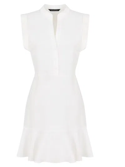 Armani Exchange Sleeveless White Dress With Mandarin Collar