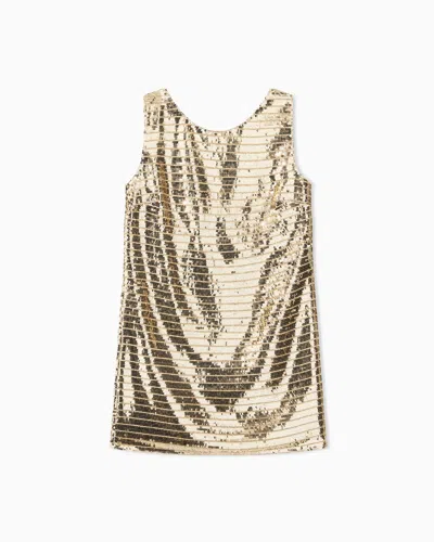 Armani Exchange Slim Fit Dress Chiffon With Sequins In Gold