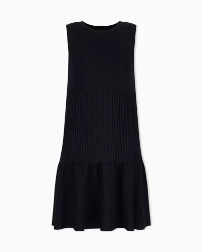 Armani Exchange Slim Fit Dress In Knitted Recycled Viscose In Black