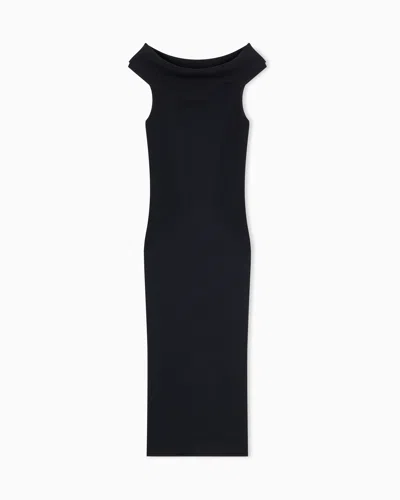 Armani Exchange Slim Fit Dress In Knitted Recycled Viscose In Black