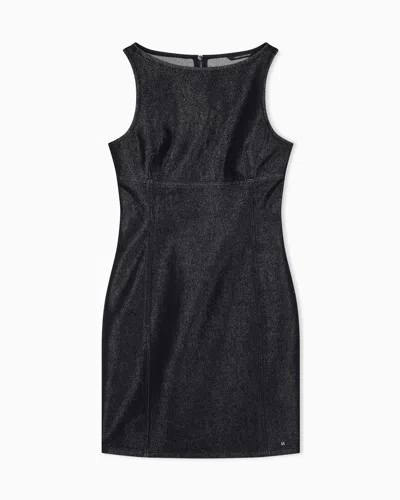 Armani Exchange Slim Fit Dress In Rigid Cotton Denim With Metallic Yarn In Black