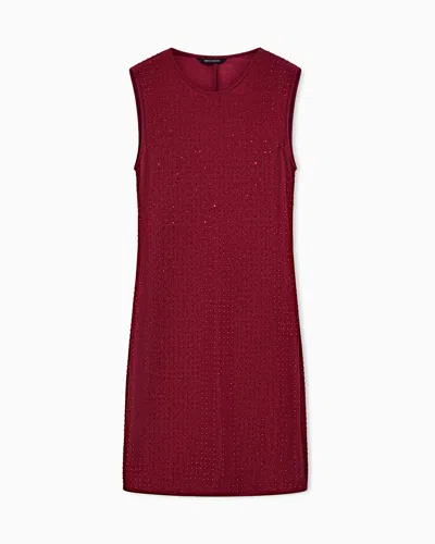 Armani Exchange Slim Fit Dress In Stretch Jersey With Strass In Red